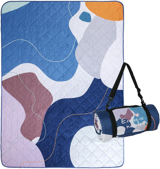 Waterproof Picnic Blanket, Large Foldable Picnic Mat for Hiking Beach Camping, Machine Washable Outdoor Rug with Carry Strap, 150 X 200 Cm, Abstract Blue