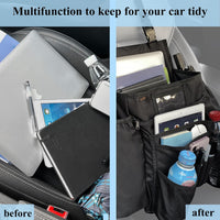 Car Front Seat Organiser -Car File Patrol Bag,Heavy Duty Passenger Tidy Backseat Organiser-Vehicle Storage Bag with 10 Multi Pockets for Laptops Tablet Cup Holder,Black