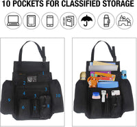 Car Front Seat Organiser -Car File Patrol Bag,Heavy Duty Passenger Tidy Backseat Organiser-Vehicle Storage Bag with 10 Multi Pockets for Laptops Tablet Cup Holder,Black