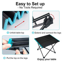 Folding Camping Table Light Weight Portable Aluminium Outdoor Frame Picnic Bag