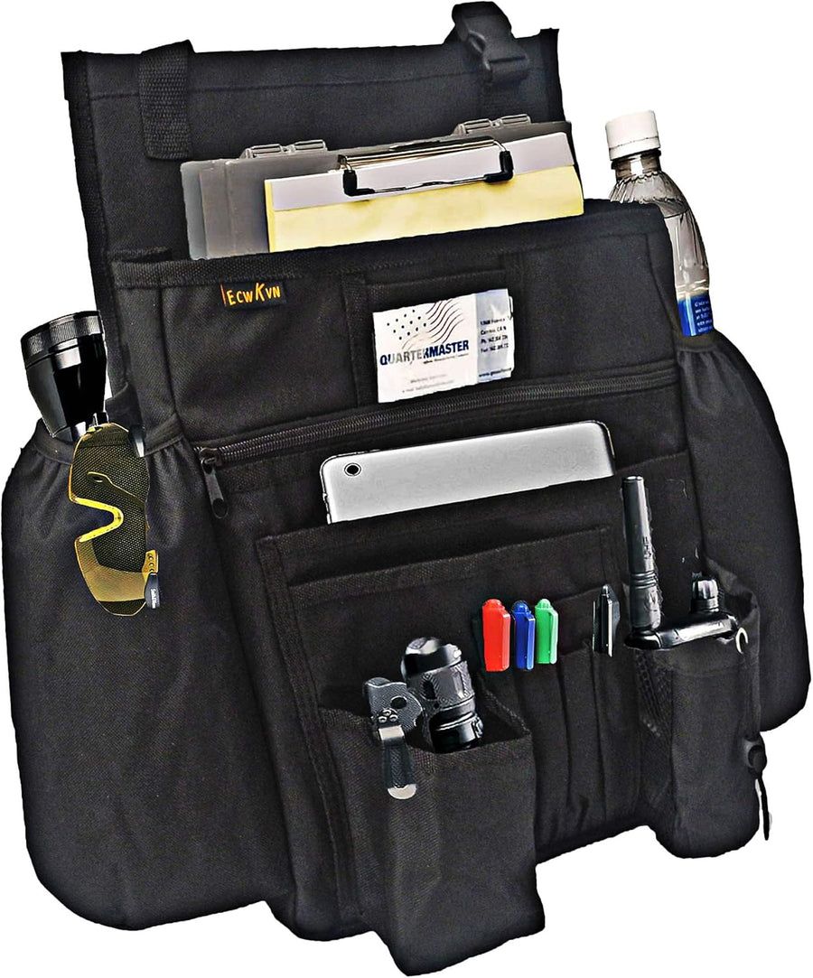 Car Front Seat Organiser -Car File Patrol Bag,Heavy Duty Passenger Tidy Backseat Organiser-Vehicle Storage Bag with 10 Multi Pockets for Laptops Tablet Cup Holder,Black