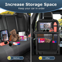 Car Seat Organiser with Folding Table, Car Organiser Back Seat for Kids, Waterproof Car Storage for Keeping Car Tidy, Kick Protector, Tablet Storage Pockets (Black)