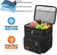Lunch Bag & Lunch Box for Men Women Double Deck - Leakproof Insulated Soft Large Adult Lunch Cooler Bag for Work Picnic (Black,15L)