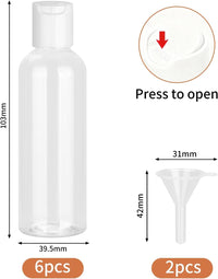 6PCS 100Ml Bottles Empty Refillable Transparent Travel Bottles for Toiletries with Funnels and Labels, 100Ml Travel Bottles for School Travel or Cosmetic