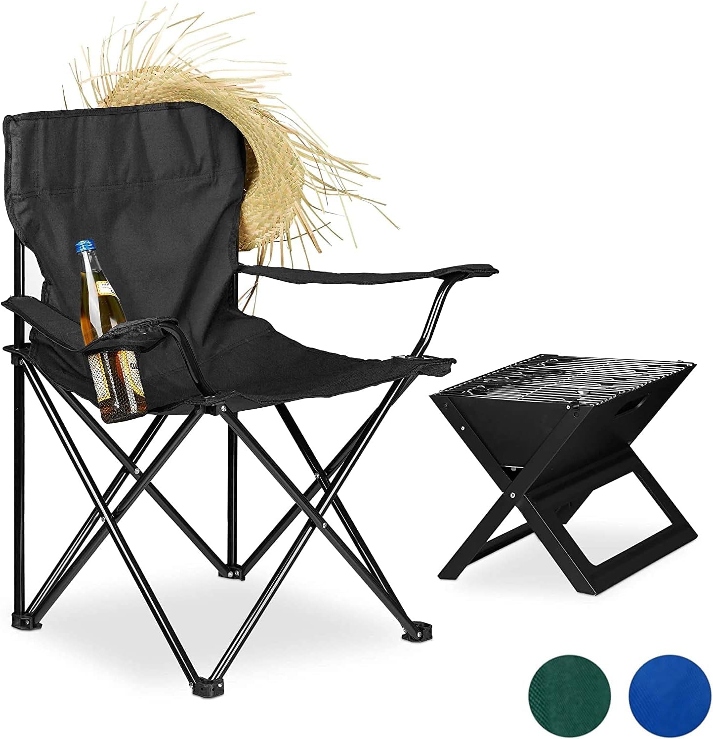 Folding Camping Chair – Outdoor Portable Garden Chair, Lightweight Design Lounger Seat with Cup Holder – Ideal for Summer to Go Beach, Sun Bathing, Fishing, Parties, Trips and Bbqs (Black)