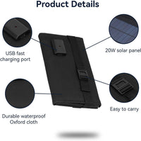 20W Foldable Solar Panel Charger, Waterproof Portable 5V USB Solar Cell Charger with 2 Buckles, Fast Charging for Phone Power Bank, Mobile Phones, Digital Cameras Outdoor