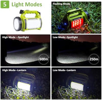 Rechargeable LED Torch, Multi-Functional Camping Light, Waterproof Outdoor Spotlight Searchlight, High Power Beam Flashlight, 650Lm Lightweight Lantern (Pack of 2)
