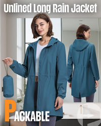 Women'S Waterproof Rain Jacket Packable Long Rain Coat | 2-Way Zip, Ladies Lightweight Rainjacket, Packaway Windbreaker, Breathable, Running, Trench Coat Hooded