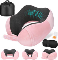 Travel Pillow for Airplane, Neck Pillow for Travel, Memory Foam Travels Neck Pillow for Adults, Adjustable & Compact Flight Pillow, Ergonomic Neck Cushion, with Ear Plugs, Eye Mask, Carry Bag