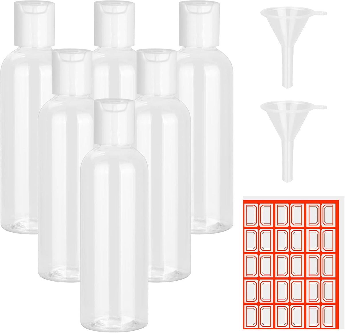 6PCS 100Ml Bottles Empty Refillable Transparent Travel Bottles for Toiletries with Funnels and Labels, 100Ml Travel Bottles for School Travel or Cosmetic