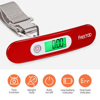 Luggage Scale with Tare Function 110 Lb/ 50Kg Capacity, Red | Suitcase Weighing Scales, Portable Digital Weight Scale for Travel, Suitcase Weigher for Shopping, Post Office