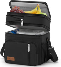 Lunch Bag & Lunch Box for Men Women Double Deck - Leakproof Insulated Soft Large Adult Lunch Cooler Bag for Work Picnic (Black,15L)