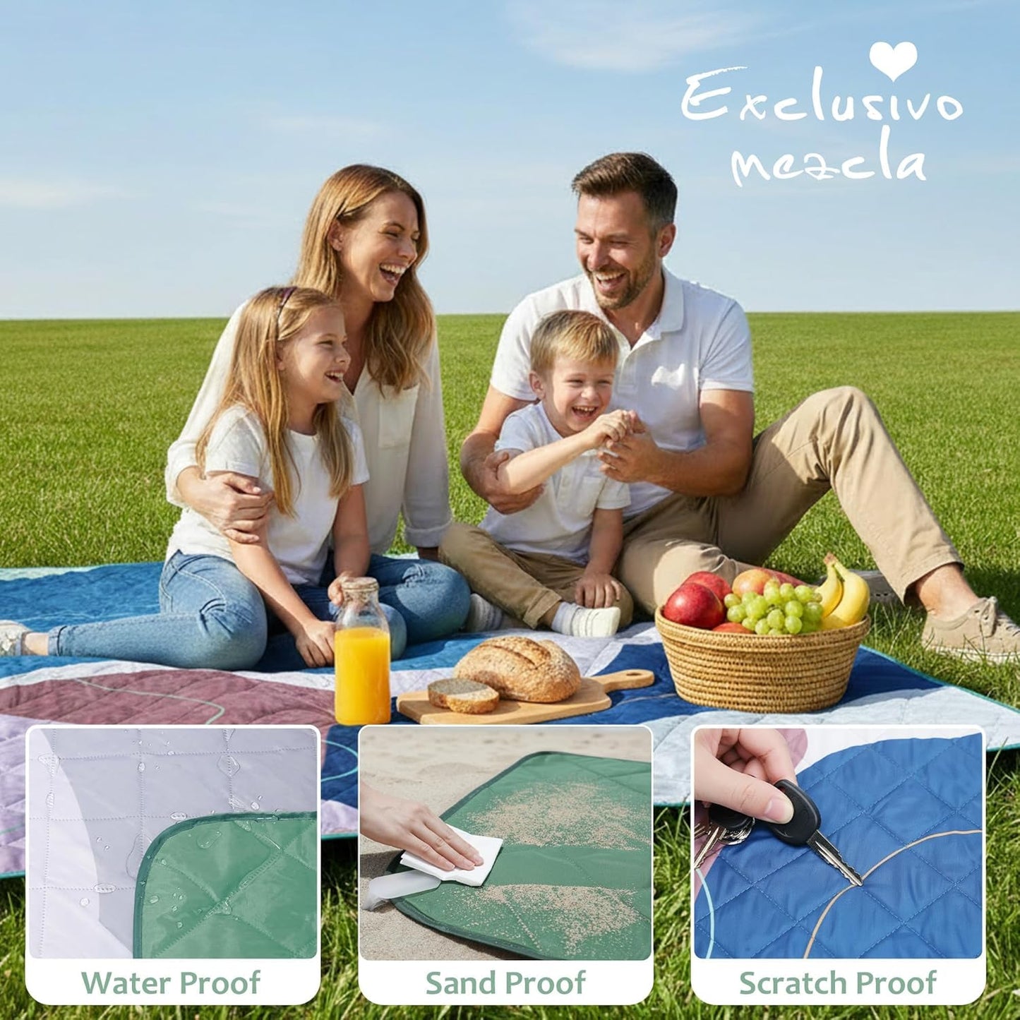 Waterproof Picnic Blanket, Large Foldable Picnic Mat for Hiking Beach Camping, Machine Washable Outdoor Rug with Carry Strap, 150 X 200 Cm, Abstract Blue