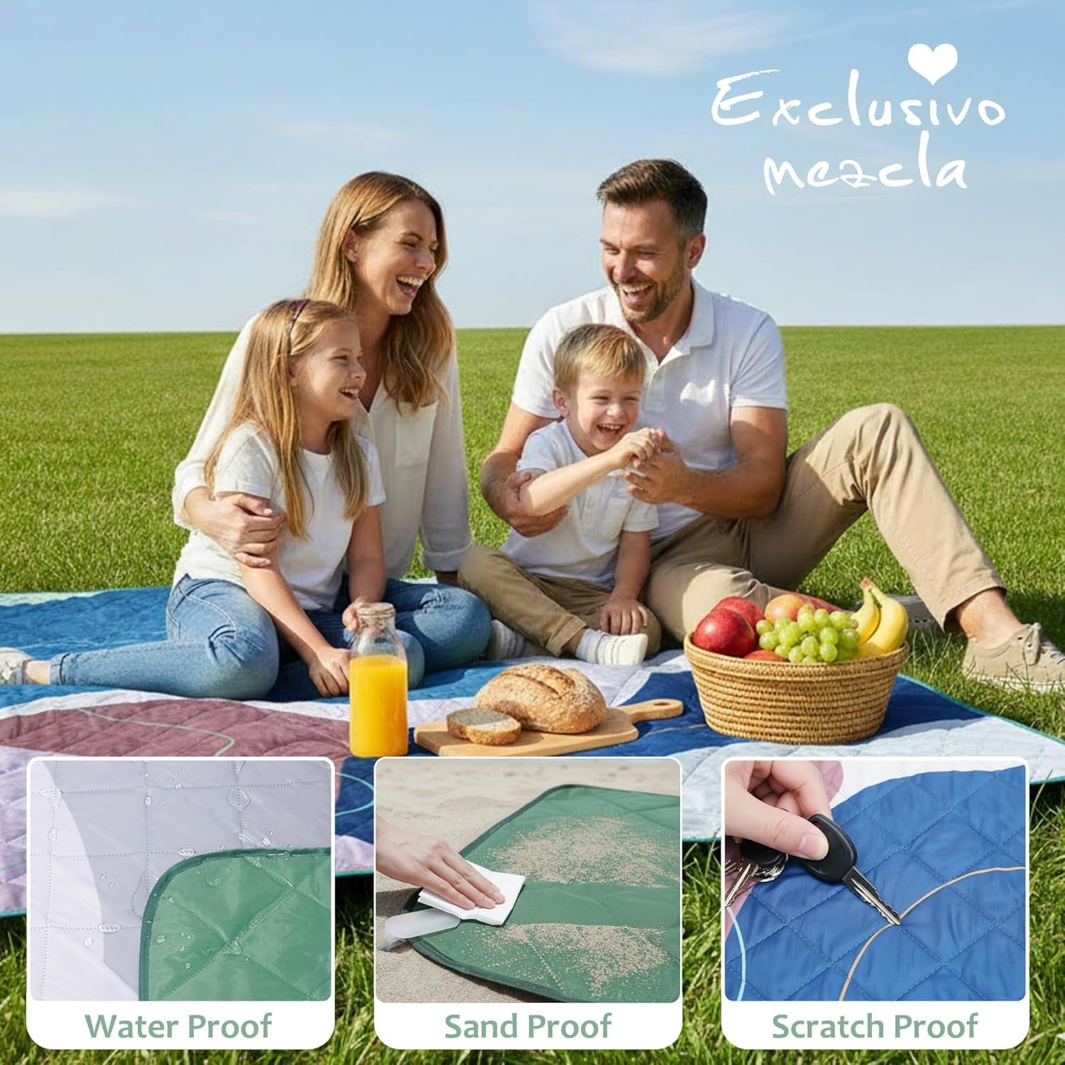 Waterproof Picnic Blanket, Large Foldable Picnic Mat for Hiking Beach Camping, Machine Washable Outdoor Rug with Carry Strap, 150 X 200 Cm, Abstract Blue