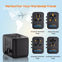 Universal Travel Adapter, Travel Plug Adapter Worldwide | Travel Charger with 2 USB-C & 2 USB-A Ports, Dual 10A Fuses, All-In-One International Travel Adapter - EU UK US AU Plugs