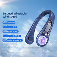 Portable Neck Fan, Neck Fans USB Rechargeable, 5 Speed Hanging Bladeless Fan,360 Degrees Airflow Neck Fans for Men Women Rechargeable (Blue)