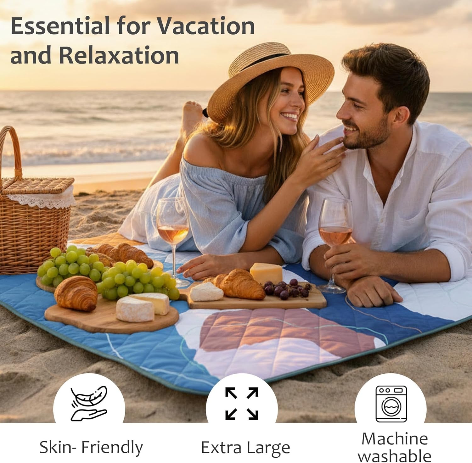 Waterproof Picnic Blanket, Large Foldable Picnic Mat for Hiking Beach Camping, Machine Washable Outdoor Rug with Carry Strap, 150 X 200 Cm, Abstract Blue