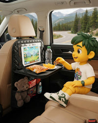 Car Seat Organiser with Folding Table for Kids – Waterproof Backseat Storage Bag with Tablet Holder