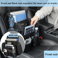 Car Front Seat Organiser -Car File Patrol Bag,Heavy Duty Passenger Tidy Backseat Organiser-Vehicle Storage Bag with 10 Multi Pockets for Laptops Tablet Cup Holder,Black