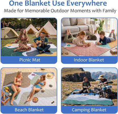 Waterproof Picnic Blanket, Large Foldable Picnic Mat for Hiking Beach Camping, Machine Washable Outdoor Rug with Carry Strap, 150 X 200 Cm, Abstract Blue