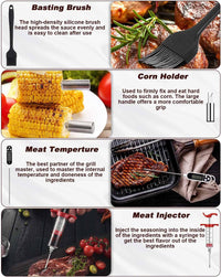 BBQ Tools Set, 26Pcs Stainless Steel Bbq Set BBQ Accessories Set with Heat Resistant Handle, Case, BBQ Grill Mats, Premium Camping BBQ Utensil Set, Set Man Woman, Father'S Day, Black (JOF-I4)