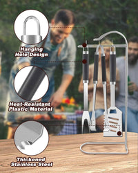 BBQ Tools Set, 26Pcs Stainless Steel Bbq Set BBQ Accessories Set with Heat Resistant Handle, Case, BBQ Grill Mats, Premium Camping BBQ Utensil Set, Set Man Woman, Father'S Day, Black (JOF-I4)