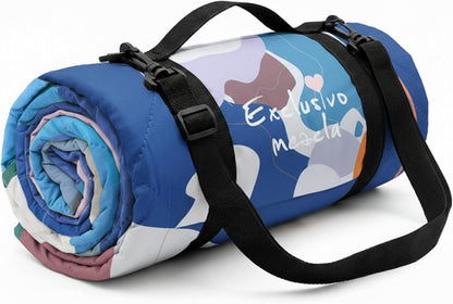 Waterproof Picnic Blanket, Large Foldable Picnic Mat for Hiking Beach Camping, Machine Washable Outdoor Rug with Carry Strap, 150 X 200 Cm, Abstract Blue
