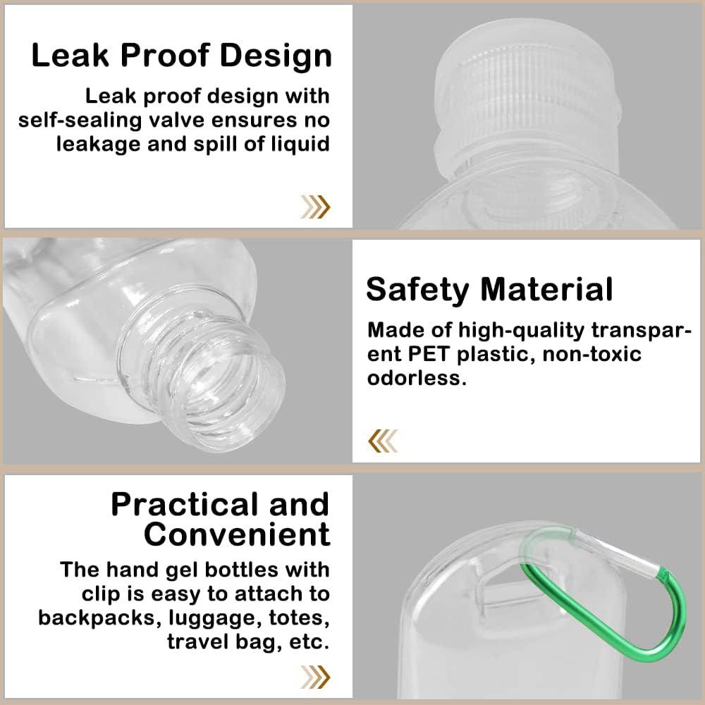 4PCS 50Ml Refillable Travel Bottles, Hand Sanitizer Bottles with Clip, Portable Plastic Travel Bottles Leakproof Squeeze Bottles with Flip Cap for Outdoor/School/Work/Travel
