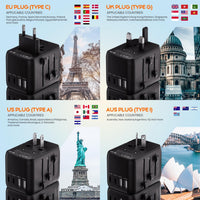 Universal Travel Adapter, Travel Plug Adapter Worldwide | Travel Charger with 2 USB-C & 2 USB-A Ports, Dual 10A Fuses, All-In-One International Travel Adapter - EU UK US AU Plugs