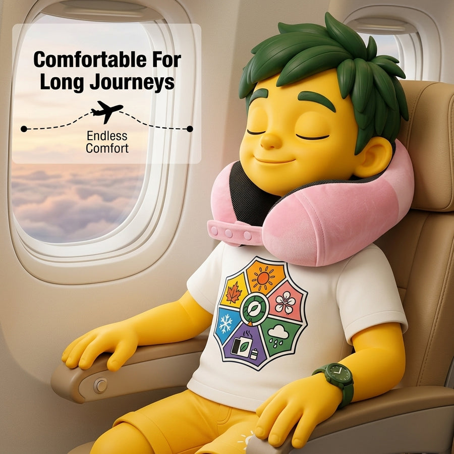 Memory Foam Travel Pillow – Adjustable Neck Support with Bamboo-Fibre Washable Cover