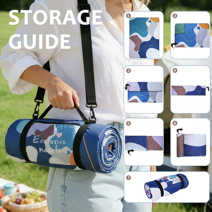 Waterproof Picnic Blanket, Large Foldable Picnic Mat for Hiking Beach Camping, Machine Washable Outdoor Rug with Carry Strap, 150 X 200 Cm, Abstract Blue