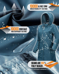 Women'S Waterproof Rain Jacket Packable Long Rain Coat | 2-Way Zip, Ladies Lightweight Rainjacket, Packaway Windbreaker, Breathable, Running, Trench Coat Hooded